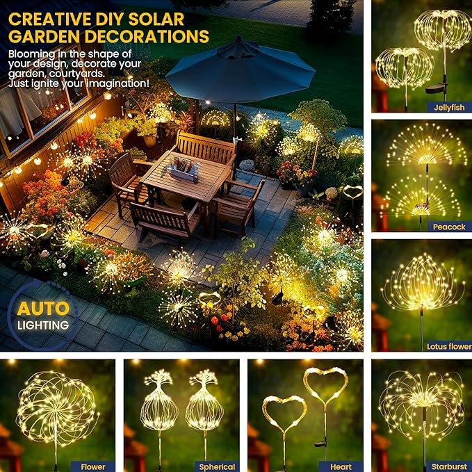 GIGALUMI Garden Outdoor Decor Lights 120LED 2Pack, Solar Garden Lights for Yard Outside Fairy Decorative,Solar Powered for Yard Pathway Flowerbed Planter Balcony Patio Decor（Warm White）