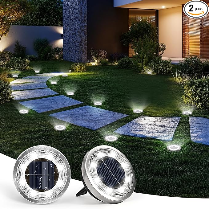 SOLPEX 2 Pack Solar Ground Lights Outdoor Waterproof, Solar Powered Pathway Lights, Landscape Lighting for Garden Walkway Driveway Backyard Decor (Cool White)