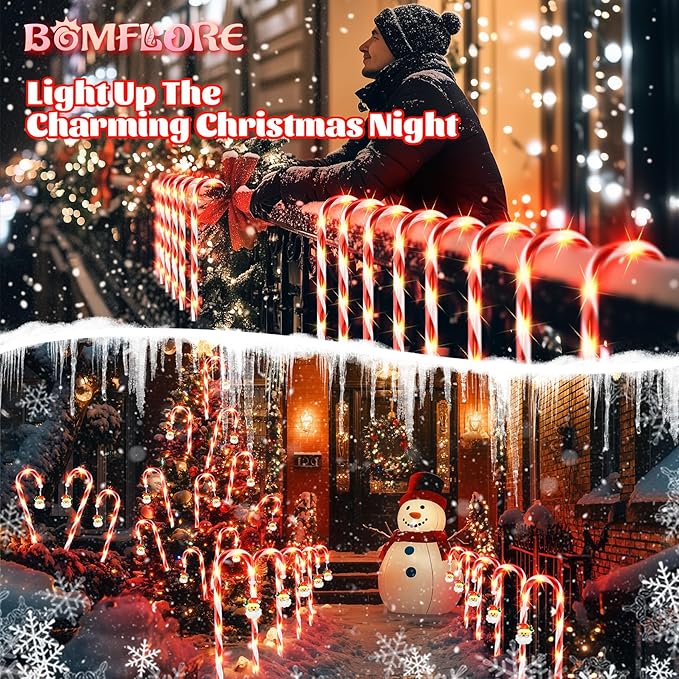 Solar Christmas Lights Outdoor Decorations: Candy Cane Light Waterproof for Yard Decorative Outside - Santa Claus Pathway Stake Lighting Patio Garden Path Street Decor 12 Pack