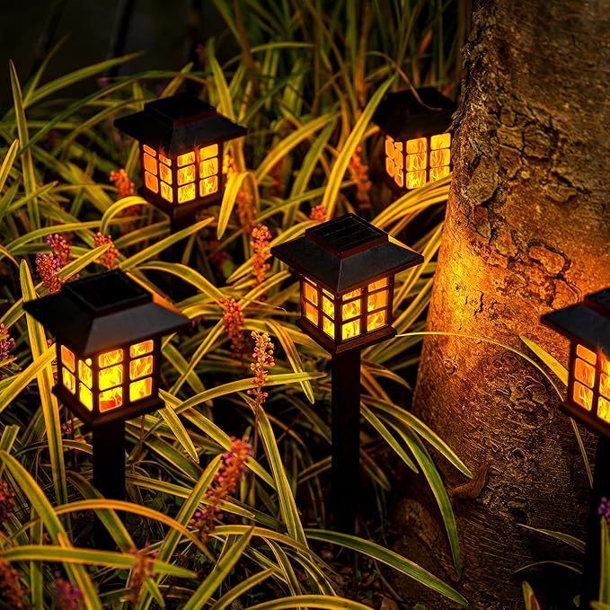 GIGALUMI Solar Lights for Outside,12 Pack Flickering Flame LED Solar Outdoor Lights, Waterproof Solar Garden Lights Maintain 10 Hours of Lighting for Christmas, Garden, Landscape, Path, Yard, Patio