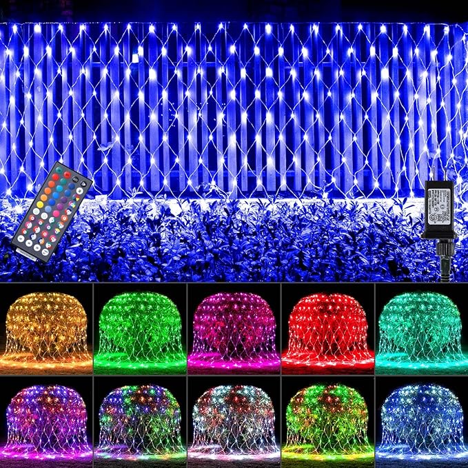 LitHome Color Changing 240 LED Christmas Net Lights,14.8ft x 5ft Mesh Fairy String Lights with Remote, Connectable Plug in Waterproof RGB Mesh Lights for Outdoor,Xmas Tree,Garden,Bushes Decorations