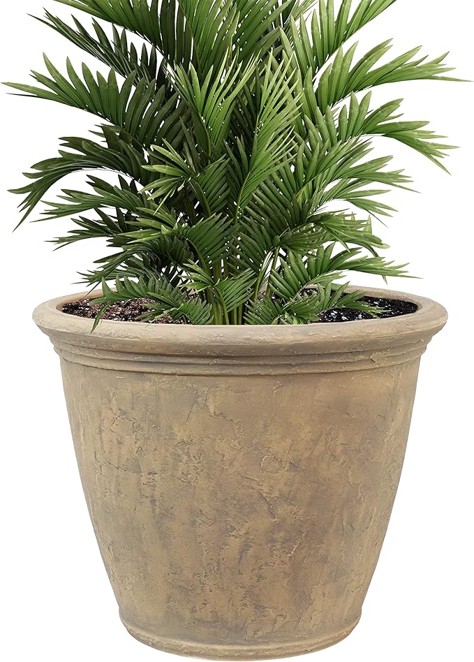 Sunnydaze 24-Inch Anjelica Large Plastic Pot for Plants - Outdoor Polyresin Round Planter with Drillable Drainage Holes - Beige