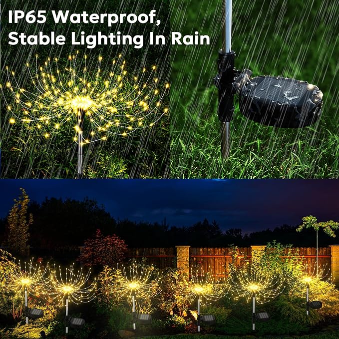 Solar Garden Lights Outdoor Waterproof 200 LED Fireworks Lights Solar Powered Sparkles Landscape Fairy Light Outside Decorations Light for Yard Patio Pathway Lawn Party Walkway Decor, 6 Pack