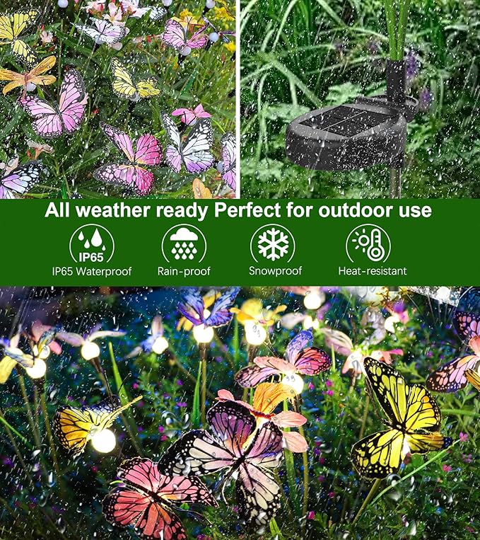 Aiscool Solar Garden Lights, Swaying Dance Butterfly Light Outside, Solar Outdoor Lights,Yard Patio Pathway Lawn Summer Decoration,Realistic Butterflies & Dragonflies(2 Pack)