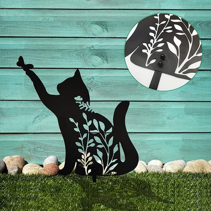 Metal Black Cat Stake Garden Garden Statue, Yard Decoration Art Lawn, Cat Gifts for Cat Lovers, Outdoor Home Decoration Metal Animal Statue