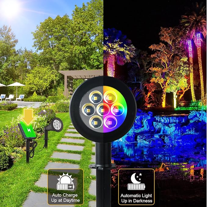T-SUNUS Christmas Solar Landscape Spotlights Color Changing 2 Pack, Halloween Solar Spot Lights Outdoor Waterproof Garden Pond Light, Separately Installed for Outdoor/Indoor