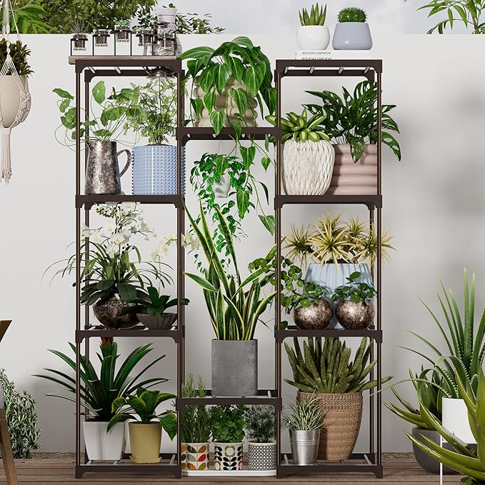 Tall Plant Stand Indoor Metal Plant Shelf Outdoor Tiered Plant Rack for Multiple Plants 4 Tiers 10 Pots Ladder Plant Holder Plant Table for Plant Pots Boho Home Decor for Gardening Gifts