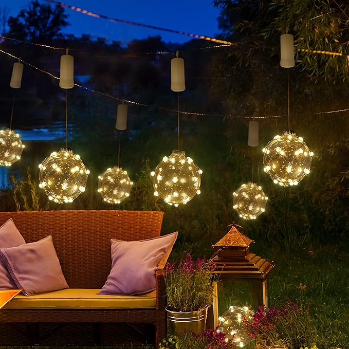 FURORA LIGHTING Ball String Lights Pack of 3, Waterproof 32 Micro LED Hanging Bubble Lights for Outdoor Party Wedding Garden Patio Yard Decor, Battery Included