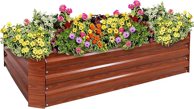 Sunnydaze 11.75" H Raised Metal Garden Bed - Galvanized Raised Garden Bed Outdoor for Vegetables and Flowers - Woodgrain - 4' x 3' Rectangle