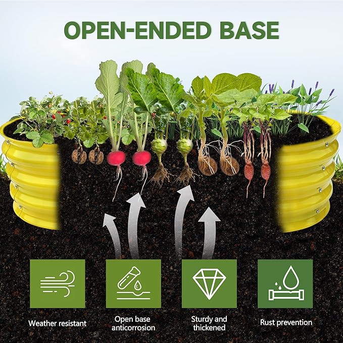 Raised Garden Bed 4x2x1ft Large Galvanized Raised Garden Beds Kit 1Pack Outdoor Yellow Planter Box with Rubber Stripe and Safety Gloves for Vegetables, Fruits, Flowers