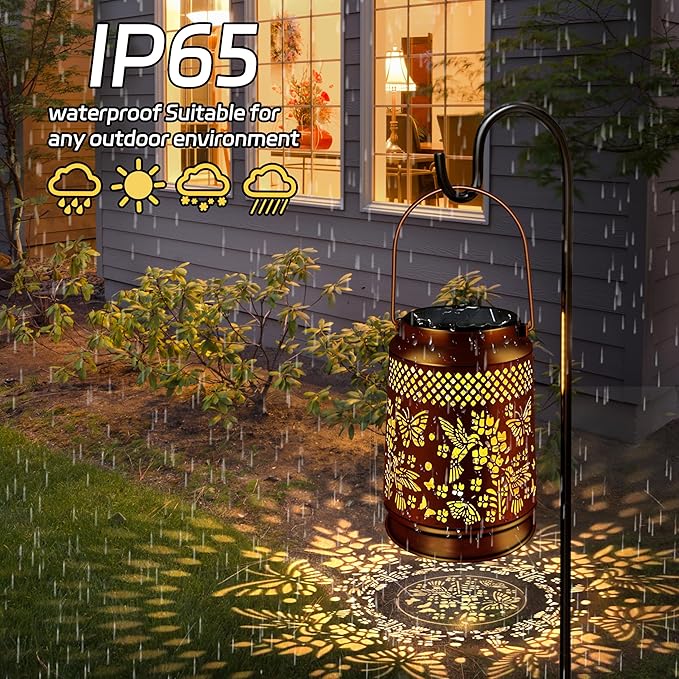 KY&BOSAM Solar Lanterns Outdoor Waterproof Hummingbird & Butterfly Lantern Garden Decor Birthday Gifts for Women Mom Metal Solar Lights Outdoor Lantern Hanging Outside for Yard Backyard Pathway Patio