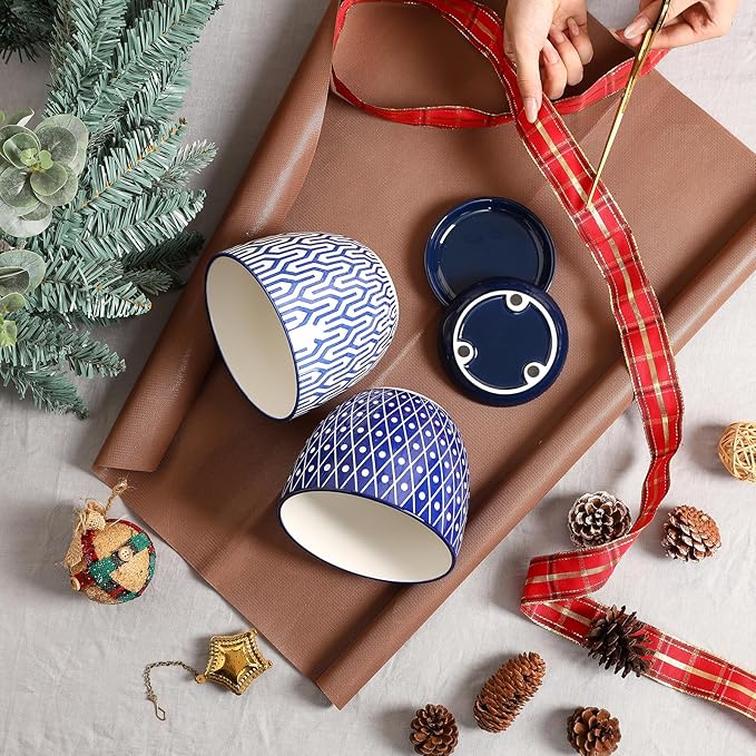 Selamica Ceramic Plant Pots, 5.6 Inch Flower Pots for Indoor Plants, Planters with Drainage Hole and Saucer, Garden Pots for Succulent, Orchid, Home Decor, Set of 4, Vintage Blue