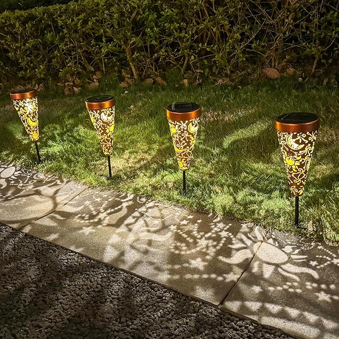 DIBIEECN 6 Pack Sun and Moon Solar Pathway Lights Outdoor,Metal Garden Decorations Outdoor Lights with Patterns and Warm Light,Waterproof Landscape Lighting for Path Patio Backyard Walkway Yard