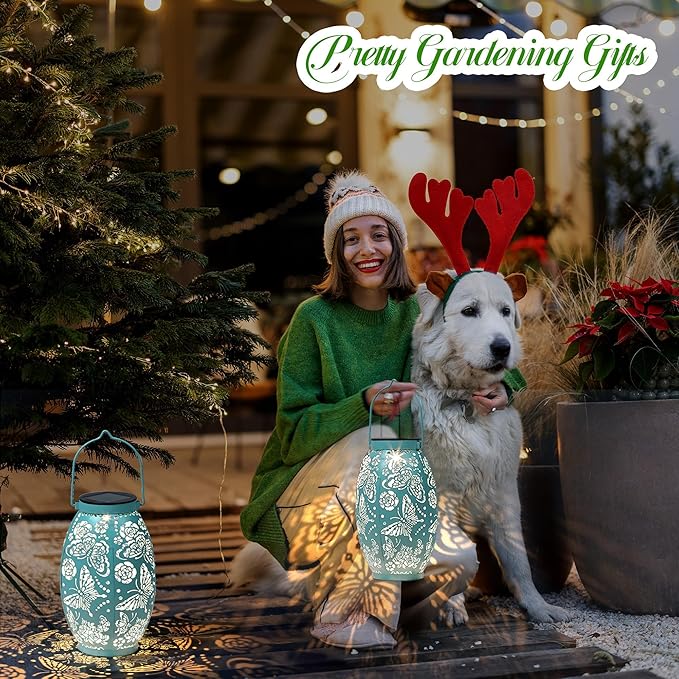 Butterfly Solar Lanterns, Gifts for Women Mom Birthday, Butterfly Decorations for Garden Patio Yard Porch Decor, Hanging Solar Lanterns, Big Metal Butterfly Solar Lights Outdoor Waterproof