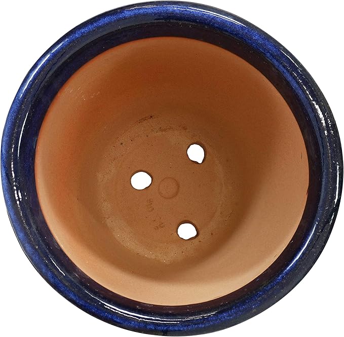Sunnydaze Studio Large Ceramic Plant Pot - Round Outdoor Glazed Ceramic Planter Pot with Drainage - Imperial Blue - 14.5"