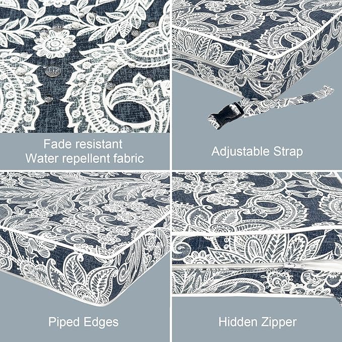 LVTXIII Patio Chair Cushions 22"x22"x3", Water-Repellent Outdoor Seat Cushions for Patio Furniture, Square Chair Pads with Ties for Home Garden Decoration, Set of 2, Damask Lapis