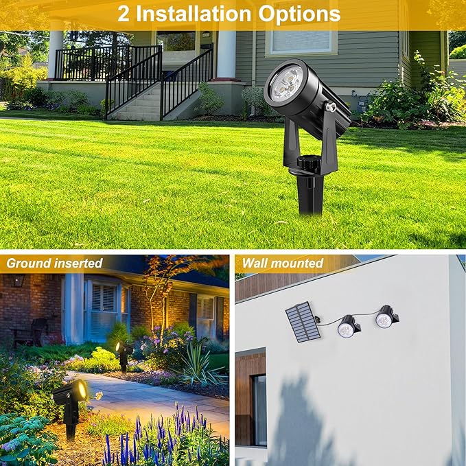 Solar Spot Lights Outdoor, Solar Landscape Spotlights IP65 Waterproof 9.8ft Cable,Auto On/Off Outdoor Wall Lights for Garden Yard Driveway Porch Walkway Pool (3000K Warm White)