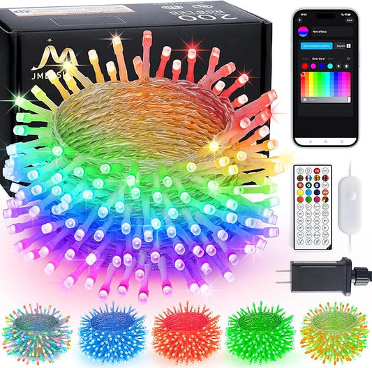 JMEXSUSS 200 LED RGB String Light Outdoor Indoor, Christmas Lights Outdoor Clear Wire Christmas Lights Plug in for Bedroom Tree Room Party Birthday Decorations