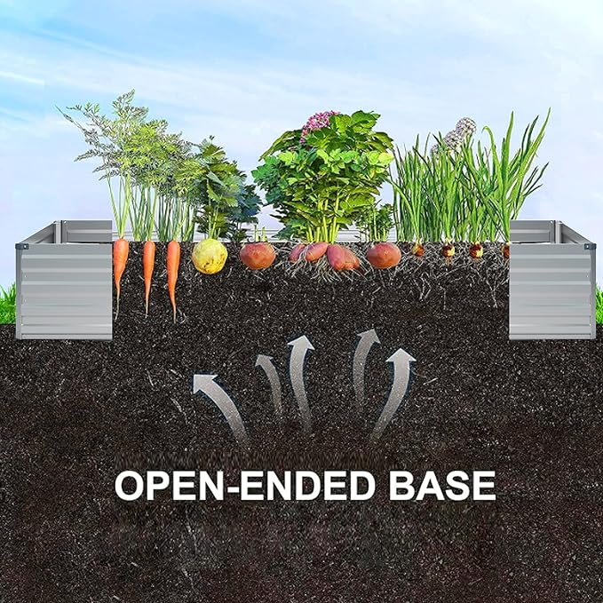 MGNO 2pcs 10x3x1FT Galvanized Raised Garden Bed-Outdoor Planter Box for Vegetables-Metal Garden Bed,Rectangle Planting Box for Herb,Flower