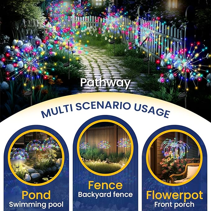 GIGALUMI Garden Outdoor Decor Lights 120LED 6Pack, Solar Garden Lights for Yard Outside Fairy Decorative,Solar Powered for Yard Pathway Flowerbed Planter Balcony Patio Decor（Multicolor）