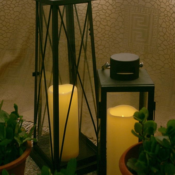 Waterproof Outdoor Battery Operated Flameless Pillar Candles with Timer White Plastic Realistic Flickering Fake Electric LED Lights for Lantern Garden Wedding Christmas Decorations 3”x8” 2 Pack