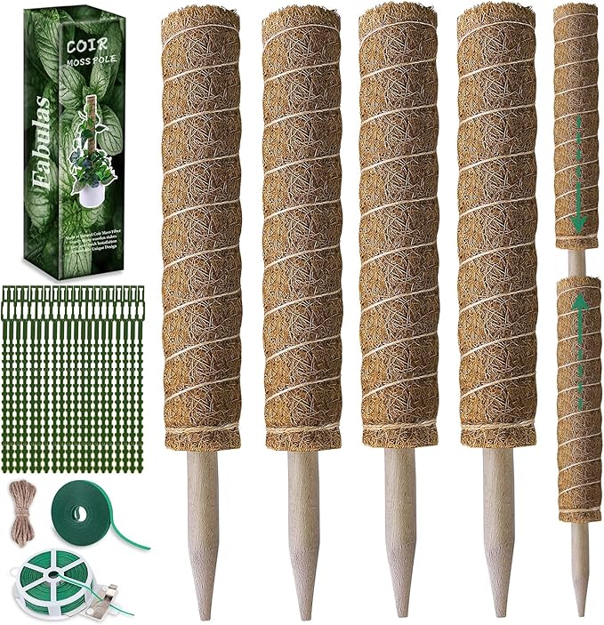 Moss Pole 47.5 Inch - Monstera Plant Support, 4 Packs 16 Inch Plant Stakes for Indoor Plants Coco Coir Moss Pole Sticks for Climbing Potted Live Plants, Pothos, Philodendron, with Garden Ties