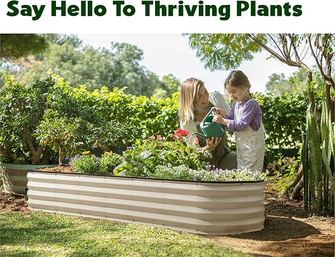 Galvanized Raised Garden Beds Outdoor // 8×2×1 ft Planter Raised Beds for Gardening, Vegetables, Flowers // Large Metal Garden Box (White) // Patented Tool-Free Design