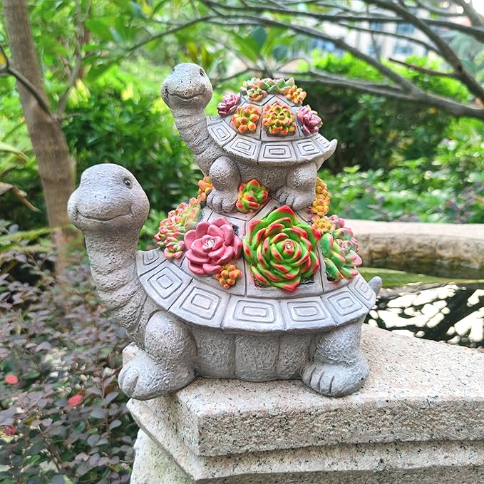 Large Turtle Solar Garden Outdoor Statues with Succulent and 6 LED Lights,Outside Solar Turtle Decor Art for Lawn,Yard, Balcony Ornament, to Give
