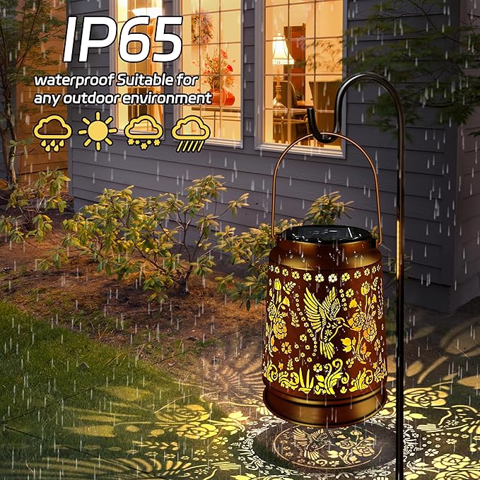 KY&BOSAM Solar Hummingbird Lanterns Outdoor Waterproof,LED 300 Lumens Metal Hanging Outside Lantern Lights Decorative for Yard Backyard Porch Garden Decorations Birthday Gifts for Women Mom Grandma