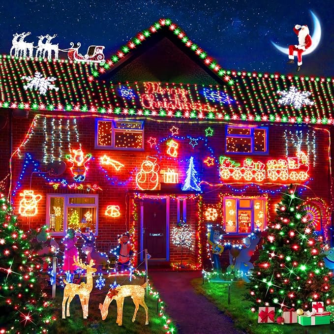 KNONEW 600ft 1500 LED String Lights Outdoor Christmas Lights 8 Modes & Timer Fairy Light Plug in Waterproof LED String Lights for Xmas Yard Tree Wedding Party Holiday Decorations (Red and Green)