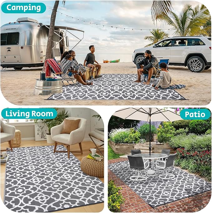 HEBE Outdoor Rug Waterproof 5x8, Plastic Straw Rug Camping Rug, Reversible Outdoor Patio Rugs RV Mat Clearance, Indoor Outside Floor Carpet for Porch,Deck,Camper,Balcony,Backyard