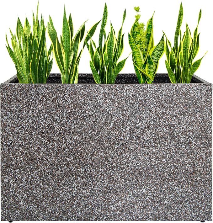 Metal Planter Box Rectangular Planter, 35.5" Lx 10" Wx 28" H Terrazzo Pink Large Planters with Drainage Holes, Galvanized Steel Tall Planters for Patio/Porch