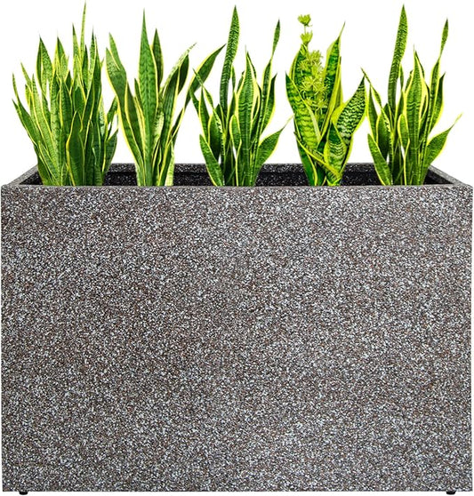 Metal Planter Box Rectangular Planter, 35.5" Lx 10" Wx 28" H Terrazzo Pink Large Planters with Drainage Holes, Galvanized Steel Tall Planters for Patio/Porch