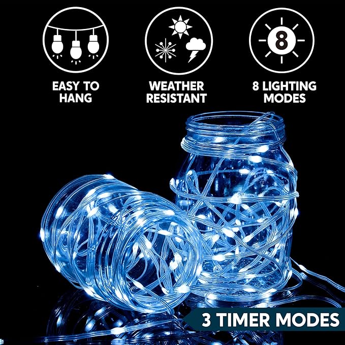 Joiedomi 600 LED Christmas Lights Outdoor,197 FT Cool White Christmas Tree Lights with 8 Modes Timer, PVC Clear Wire String Lights with Reel for Indoor Outdoor Holiday Xmas Eve Night Decorations