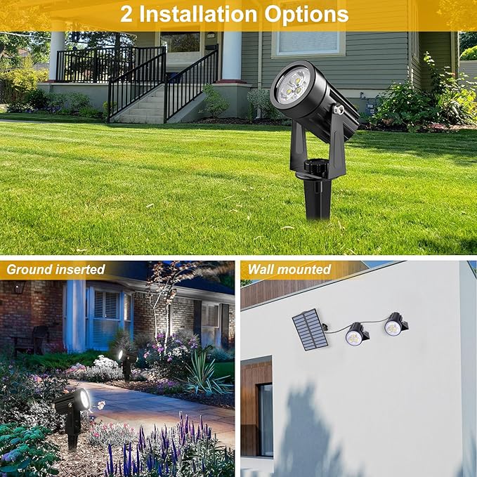 Solar Spot Lights Outdoor, Solar Landscape Spotlights IP65 Waterproof 9.8ft Cable,Auto On/Off Outdoor Wall Lights for Garden Yard Driveway Porch Walkway Pool (6000K White)