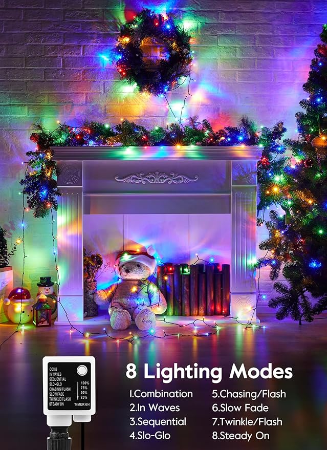 Minetom Christmas Lights, 128ft 400 LED Outdoor Christmas Tree Lights with Remote, 8 Modes Christmas String Lights Plug-in Mini Xmas Tree Lights with Timer for Outside Party Decor, Multicolor