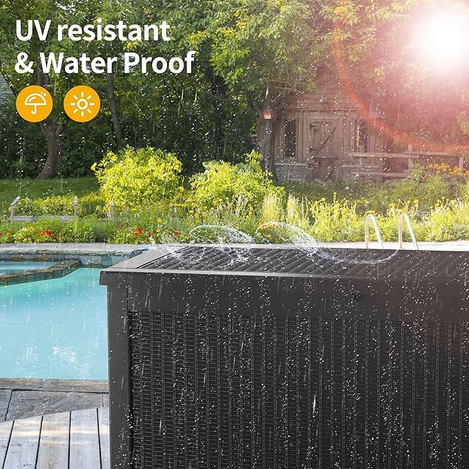 320 Gallon Lockable Resin Deck Box, Waterproof & UV-Resistant Outdoor Storage Box for Outdoor Cushion Storage, Garden Tools & Pool Accessories Storage, Black