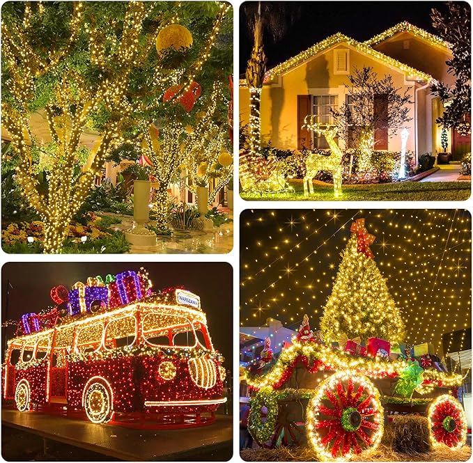 KNONEW 600ft 1500 LED Christmas String Lights Outdoor Green Wire 8 Modes & Timer Fairy Light Plug in Waterproof Patio Lights for Xmas Yard Tree Wedding Party Holiday Decorations (Warm White)