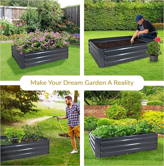 Sunnydaze 11.75" H Raised Metal Garden Bed - Galvanized Raised Garden Bed Outdoor for Vegetables and Flowers - Dark Gray - 4' x 2' Rectangle