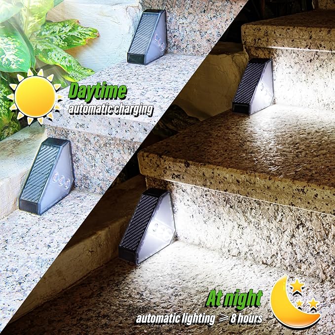 JSOT Solar Step Stair Lights Outdoor Yard Decor 8 Pack, IP65 Waterproof Deck Lighting for Outside Solar Powered, Solar Garden Light Decor for Fence, Backyard, Front Porch Step, Balcony, Wall, Patio