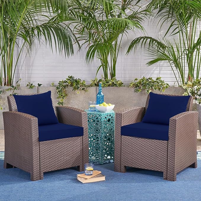 24x24 Inch Outdoor Cushions for Patio Furniture Set of 2, Waterproof Outdoor Chair Cushions w/Fade-Resistant, Removable & Machine-Washable Covers, Deep Seat Sofa/Couch Pads Replacement, Navy Blue