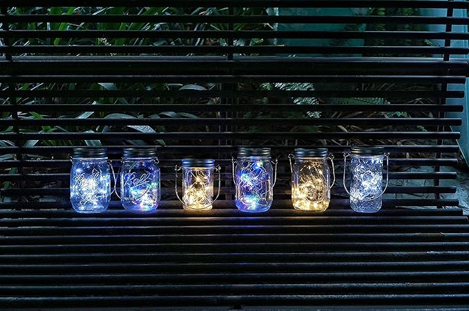 Decorman Solar Mason Jar Lights, 10 Pack 30 LED Fairy Star Firefly String Lids Lights with 10 Hangers for Patio Yard Garden Party Wedding Christmas Decoration(Jars Not Included) (10 Pack, Cool White)