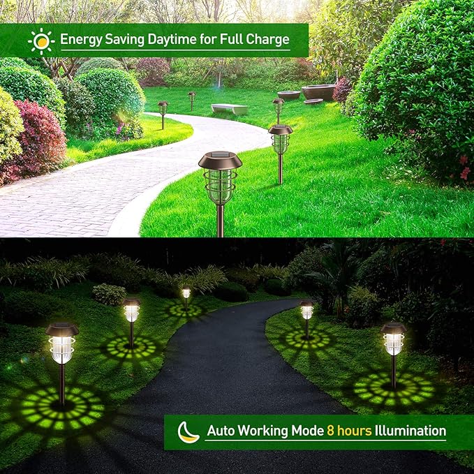 KOOPER Solar Pathway Lights Outdoor, Solar Lights Outdoor, 6 Pack Metal IP65 Waterproof Bright LED Solar Lights for Walkway Garden Yard Patio Decoration, White Light