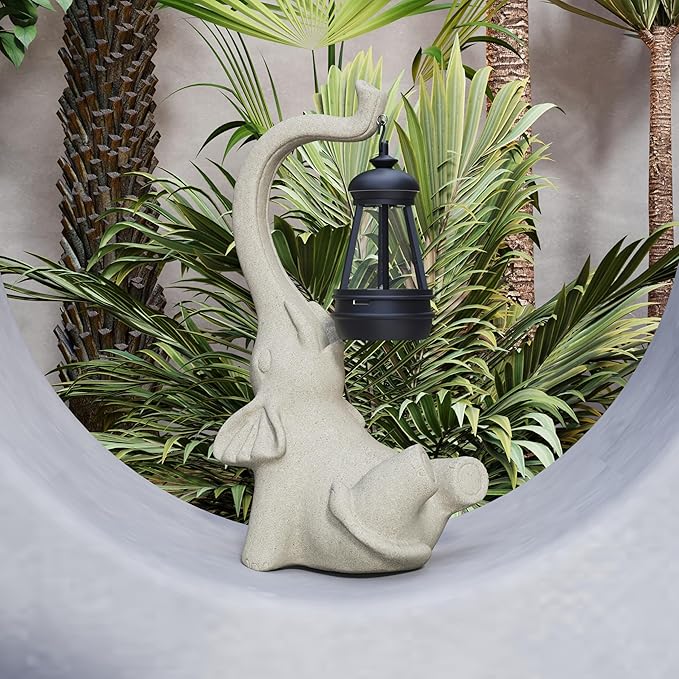 Solar Powered Outdoor Figurine Lights, 10 Inch Waterproof Animal Elephant Statue Light, Suitable for Decorations for Patio, Balcony, Lawn, Courtyard, Etc. (Face Upward)