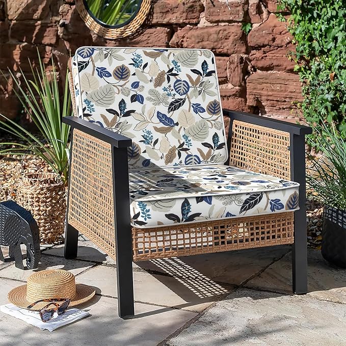 LVTXIII Patio Chair Cushions 22"x22"x3", Water-Repellent Outdoor Seat Cushions for Patio Furniture, Square Chair Pads with Ties for Home Garden Decoration, Set of 2, Breeze Leaves Beige