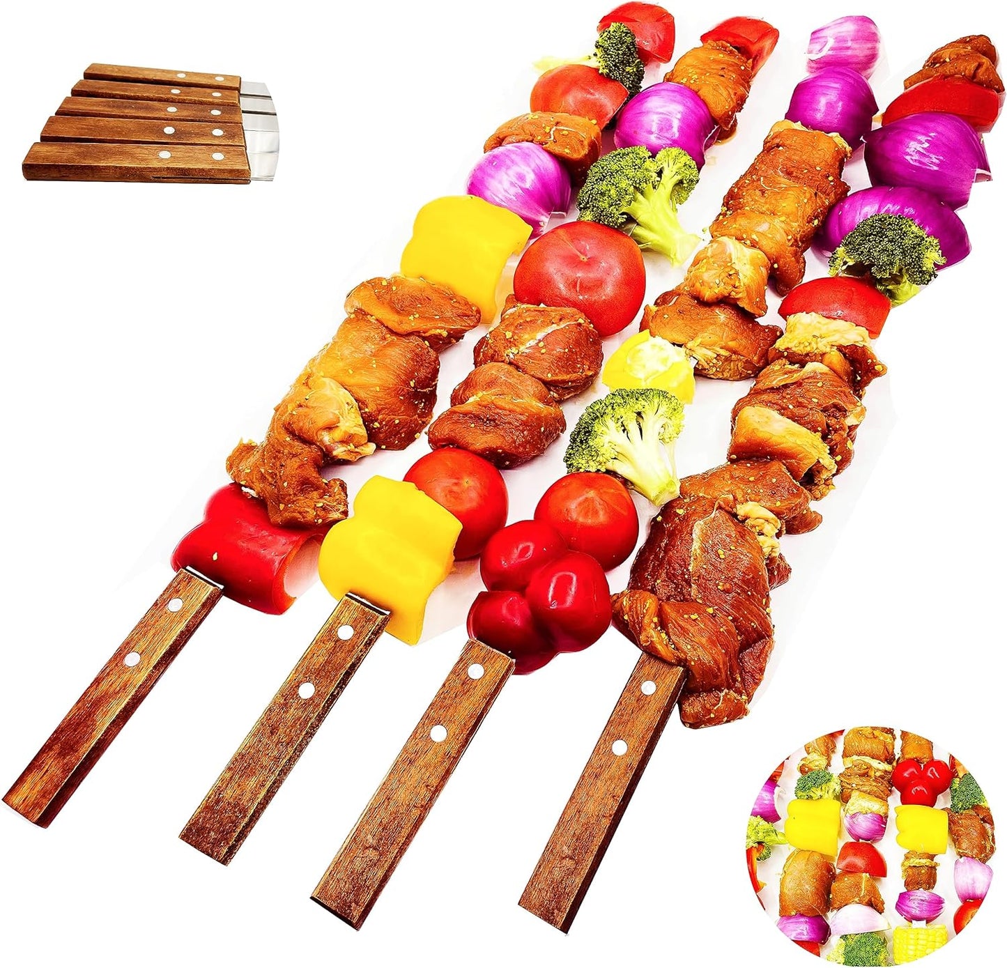 23.6 Inch Long Kabob Skewers,0.91Inch Wide Skewers for Kabobs,Metal Stainless Steel Skewers for Grilling,Extra Large Flat Kebab BBQ Skewers,Barbecue Kabob Sticks with Wood Handle,Set of 7 Kebob