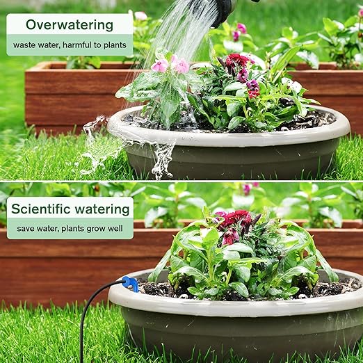 NFESOLAR Solar Drip Irrigation System Outdoor with 2200mAh Battery Backup, 6 Timing Modes, Supported 15 Pots Plants, Solar Watering System for Garden Green House