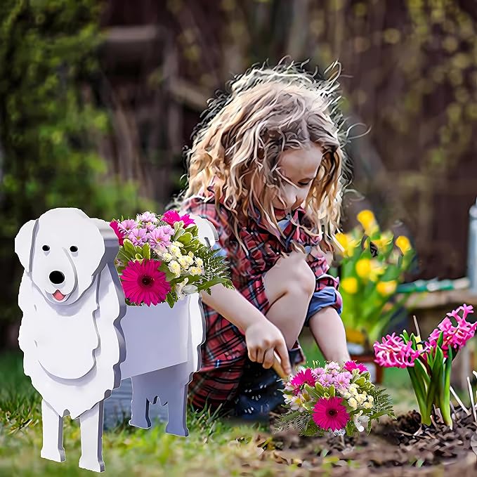 Great Pyrenees Dog Planter Plant Pots,Cute Garden Dog Flower Planter,Dog Planters Birthday Gifts for Women,Office,Indoor/Outdoor Decor（9.45 * 6.97 * 12.2in）