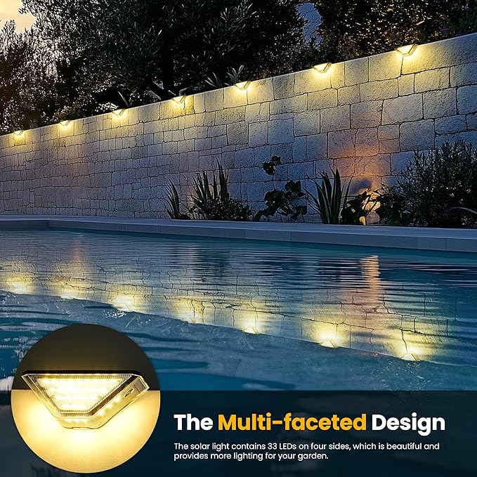 SOLPEX Solar Step Lights Outdoor,Solar Stair Lights for Outside,Two-Sided Step Lights with 33 LEDs,Waterproof IP65 for Garden,Fence,Deck,Steps,Stair,Porch（6 Pack,Warm White）