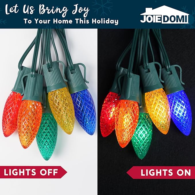 JOIEDOMI 30.75FT C9 Christmas Pathway Strawberry Stake Lights 24 LED, Multicolor Outdoor Faceted Walkway Decor with Marker Connectable for Holiday Xmas Yard Garden Lawn